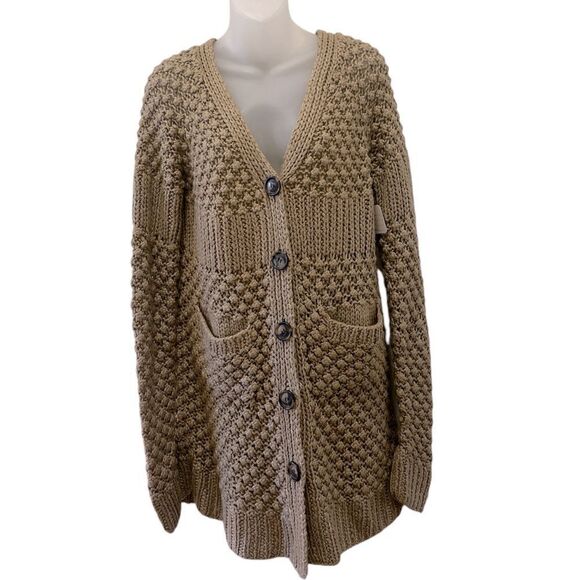 Crochet Look Sweater Cardigan Brown Beige Taupe Women’s Medium M - Picture 1 of 4